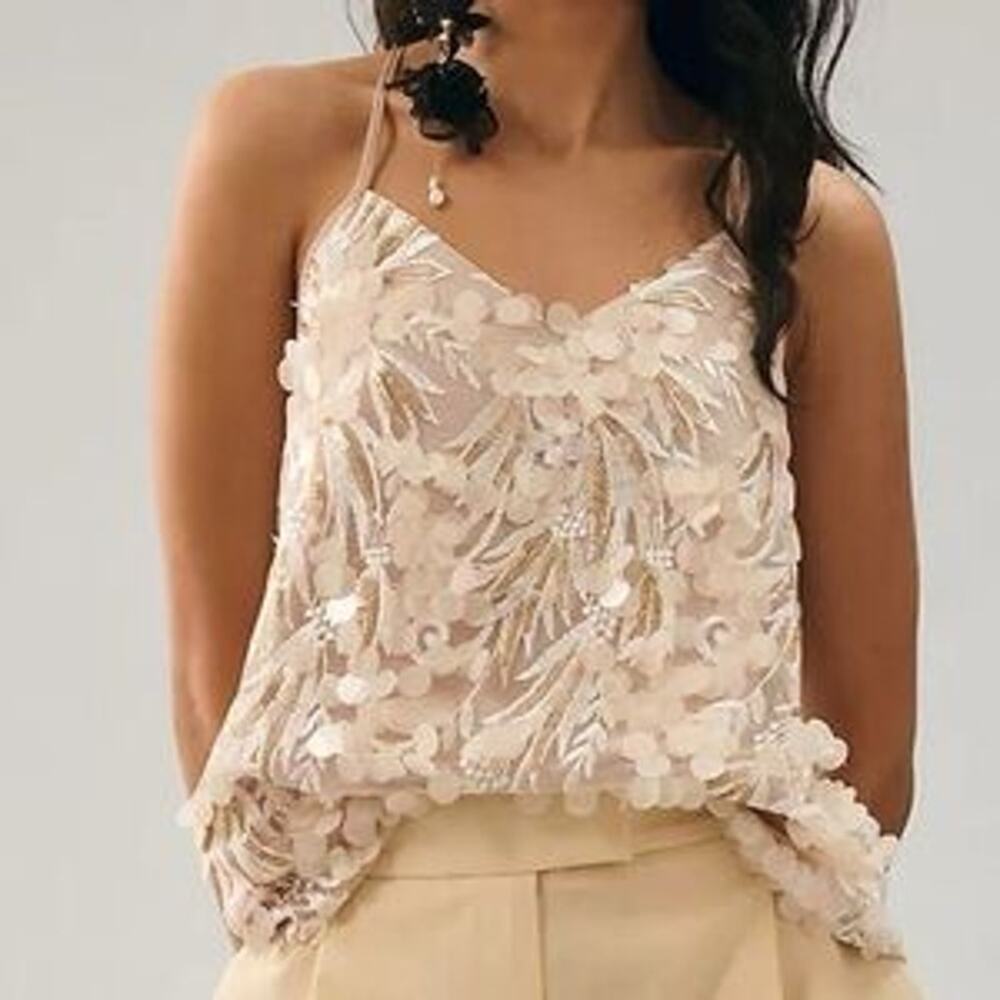 52Seven Floral Applique with Sequin V-neck Spaghetti Strap Camisole Top, Size XL